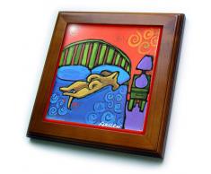 3dRose FT 33986 _ 1 4 Häuser mit Hund Cute Pets Tiere Original Folk Art Painting-Framed Fliesen, 8 20,3 cm