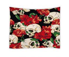 Wandteppich Totenkopf Kreativ abstraktes Blumenmuster Gothic Halloween Einzigartig lustig Bohemian Wandbehang Home Decor Schlafzimmer Wohnzimmer Schlafzimmer Dekoration 90 x 71 Inch Multi-w4293