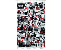 Spirella Textil Roadtrip Black/RED 180x200 cm Duschvorhang Stoff schwarz-rot 180 x 200 cm