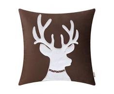 BRAWARM Kissenbezug für Couch Sofa, Heimdekoration, weicher Samt, Sherpa Weihnachten, Rentier-Applikation, Bestickt Modern 18 X18 Inches Coffee