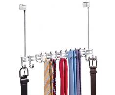 mDesign Türhakenleiste Innentür – der praktische Krawattenhalter und Gürtelhalter an der Tür, chromfarben