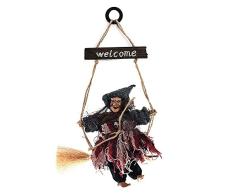 Vintage Holz Halloween Aufhängen Requisiten Welcome Schild animierte Hexe Wand Tür Kleiderbügel Halloween Dekorationen Haunted House Prop Decor Yard Outdoor Innen Bar Club KTV Ornament Dekoration Spielzeug Geschenk, Polyester-Mischgewebe,