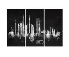 Design Art Silhouette Tokio Black-Cityscape Wandbild Ölgemälde Metall art-mt7775–36 x 28 3 Platten, 36 x 28