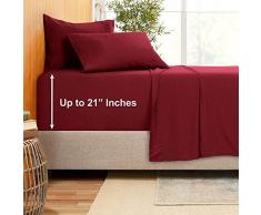 Empyrean Bettwäsche Bambus Mischung 6-teilig 21 Bettlaken Set - Bambus und Mikrofaser Mischung - extra tiefe Taschen Bettlaken - pflegeleicht knitterfrei Kein Bügeln notwendig California King Rubinwein