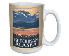 Tree-Free Greetings Keramik Vintage Ketchikan Alaska Wasserflugzeug von Paul A. Lanquist, Kaffeebecher mit Griff, Mehrfarbig