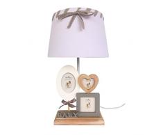 Rebecca Mobili Tischlampe Schreibtischlampe Nachttischlampe Weiß Grau Naturholz Stoff 3 Bilderrahmen Klassisch Kinderzimmer Wohnzimmer Max 60 W E27 GLS (Cod. RE6206)