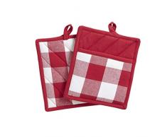 Elrene Home Fashions Farmhouse Living Buffalo Karo Tischdecke Topflappen (2 Stück) 8 x 9 (Pot Holders) rot/weiß