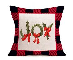 Aremetop Buffalo Karo Plaids Dekorativer Überwurf Taille Kissenbezug Kissenbezug Baumwolle Leinen Urlaub Segen Zitat Worte Kissen Deko Kissenbezug 45,7 x 45,7 cm 18 X 18 Inches Joy