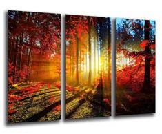 Wandbild - Landschaft Wald Sonnenuntergang Herbst, 97 x 62 cm, Holzdruck - XXL Format - Kunstdruck, ref.26137