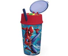 Spiderman Trinkbecher + Deckel + Trinkhalm 400 ml, Mehrfarbig, 22 x 8 cm