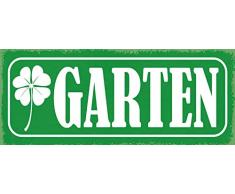 Schatzmix Spruch Garten (grünes Schild mit Glückskleeblatt) Metallschild 27x10 Deko tin Sign Blechschild, Blech, Mehrfarbig, 27x10 cm