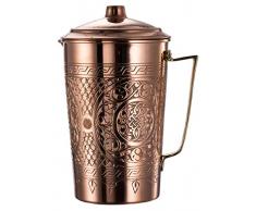 New* CopperBull 2017 Heavy Gauge 1mm Solid Hammered Copper Water Moscow Mule Serving Pitcher Jug with Lid, 2.2-Quart (Engraved Copper) by CopperBull