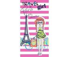 Dhestia Travel Girl Strandtuch für Mädchen, 100% Baumwolle, 75 x 150 cm, Mehrfarbig