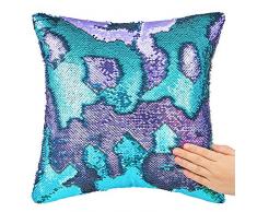 DrCosy Wende Pailletten Kissenbezug 40x40 cm Meerjungfrau Zierkissenbezüge reversible Dekokissen Fall aus Polyester und PVC (Knickentengrün/Violett)
