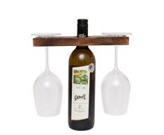 GoCraft Wein Flasche & Glas Holder | Handmade Antik Holz Ständer für Wein für Zwei Gläser & Flasche