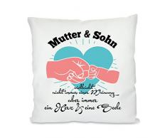 Herzbotschaft Kissen mit Motiv Modell: Ein Herz und Eine Seele-Mutter-Sohn, Stoff, WeiÃ, 45 x 45 x 10 cm