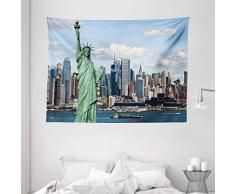 New York Tapisserie Decor von ambesonne, Statue of Liberty in New York Harbor Urban City Print Berühmte Kulturelle Bild zum Aufhängen, für Schlafzimmer Wohnzimmer Wohnheim, 80 W x 60 L Zoll, mint blau