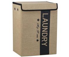 BAKAJI Wäschekorb aus Stoff, faltbar, mit Deckel und Griffen, Beige, 40 x 30 x 50 cm, Mehrfarbig