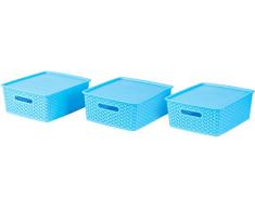 Basicwise QI003214.3 Aufbewahrungsbox mit Deckel, Kunststoff, Blau Set of 3 Medium blau