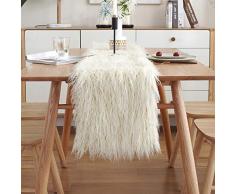 PHNAM Tischläufer aus mongolischem Kunstfell, lang, dekorativ, luxuriös, modern, für Esszimmer, Kaffee, Acryl, rechteckig, für Wohnzimmer und Zuhause 12x71 Inch beige