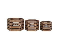 Rebecca Mobili Set 3er Kisten Sechskantkästen Braun, aus Paulowniaholz, Einrichtungsgegenstände, für Küche Badezimmer Garten - Maße: 25 x 40 x 35 (HxLxB) - Cod. RE4605