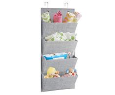 mDesign Schrank - Organizer aus Stoff zur Wandmontage oder Hängen über die Tür für Handtaschen, Spielzeug, Baby-/Kinderkleidung - 4 Taschen, Grau