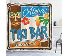 Tiki Bar Decor Vorhang für die Dusche von ambesonne, rostigen Vintage Schild ALOHA Exotische Cocktails, Coconut Drink Antik Nostalgie, Stoff Badezimmer Decor Set mit Haken, multicolor, Textil, Multi 1, 69W x 75L