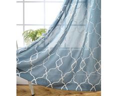 MIUCO marokkanische bestickte halbdurchsichtige Vorhänge aus Leinen, Ösenvorhänge für Wohnzimmer, Textil, Dusty Blue, 52x84 Inch
