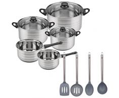 San Ignacio Akku-Küche 8 Teile SIP (Zwei Töpfe + DREI Töpfe mit Glasdeckel) und Set 4: Küchenutensilien, Pfannenwender, Schöpflöffel, Löffel und Spachtel