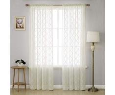 Deconovo-Gitter Bestickt Vorhänge Vorhänge aus Leinen Rod Pocket Sheer Vorhänge für Wohnzimmer 132,1 cm 52x95 inch beige
