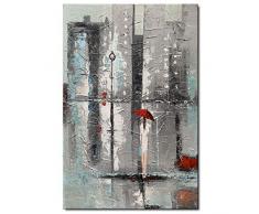 Leinwandbild, abstrakt, handbemalt, Motiv Mädchen mit Stadtlandschaften 24 W x 36 H Mp-137m
