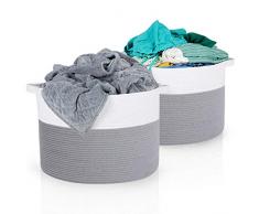 CLEANWORD Aufbewahrungskorb aus Baumwollseil, extra groß, gewebter Wäschekorb für Spielzeug, Decke, mit Griff, dekorative Kleidung, Aufbewahrungskorb für Kinderzimmer und Wohnzimmer 18X18X14