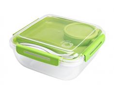 Rotho Memory B3 Lunchbox mit Besteck, Kunststoff (BPA-frei), grün/transparent, 1,7 Liter (19,5 x 19,5 x 9,1 cm)