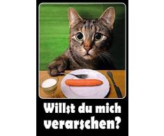 Schatzmix Willst du Mich verarschen? Katze am Tisch mit Karotte auf dem Teller- Funny Wanddeko Sprüche Blechschild, 20x30 cm tin Sign