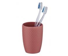 WENKO Punto Zahnputzbecher-/ Zahnbürstenhalter (für Zahnbürste und Zahnpasta, Keramik) 8 x 11 x 8 cm, Rosa