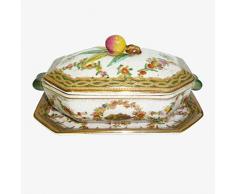 Better & Best P SuppenschüsselJockey, achteckig, mit Griffen aus Bronze, mit Deckel und Teller, verziert mit pflanzlichen und fruchtigen Motiven, Maße 20 x 13 x 10 cm