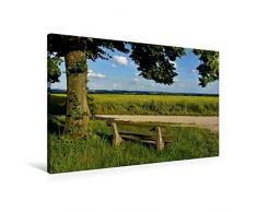 Premium Textil-Leinwand 90 x 60 cm Quer-Format Bank mit Ausblick nach Moosburg | Wandbild, HD-Bild auf Keilrahmen, Fertigbild auf hochwertigem Vlies, Leinwanddruck von Dr. Brigitte Deus-Neumann