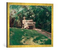 Gerahmtes Bild von Max Liebermann Die Gartenbank, Kunstdruck im hochwertigen handgefertigten Bilder-Rahmen, 70x50 cm, Gold Raya