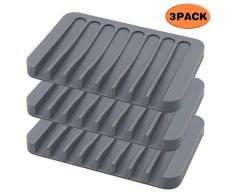 Topsky Silikon-Seifenschale für Badezimmer, Seifenhalter Dusche, Seifenbox Reisen, selbstentleerender Wasserfall, Grau, 3 Stück