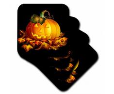 3dRose LLC Glowing JackoLantern und Herbst Blätter auf Halloween Nacht auf schwarzen Hintergrund Untersetzer, Soft, Set von 8