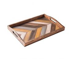 MyGift Rustikal Chevron Gestreift Frühstücksbrettchen Holz Serviertablett mit Ausschnitt Griffen – 16 x 12 Zoll