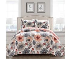Lush Decor Steppdecke Leah Stepp-Set King Koralle und Grau