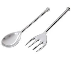 Better & Best Salatbesteck aus Metall, verziert mit doppeltem Ring, silberfarben, Maße je 7 x 2 x 27 cm