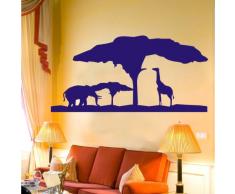 INDIGOS 4052166117562 Wandtattoo w555 Afrika / Steppe Elefant Giraffe Wandaufkleber 96 x 53 cm, blau