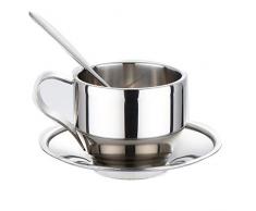 Uheng Isolierte Kaffeetasse mit Untertasse und Löffel, Edelstahl, doppelwandig, Espresso-Tasse, Latte Cappuccino, Teetassen, 125 ml, wiederverwendbar und spülmaschinenfest 4 Sets