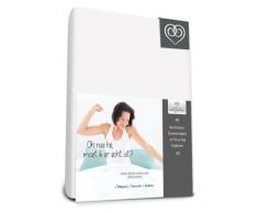 Bed-Fashion Elasthan Split Topper Spannbettlaken, Mako-Satin, Weiß, Doppelbett, 140 x 200 cm