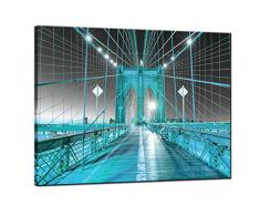 LevvArts Leinwandbild, modernes Motiv New York Brooklyn Bridge auf Leinwand, modernes Design, modernes Kunstdruck, für Wohnzimmer, Schlafzimmer, Büro, fertig zum Aufhängen