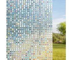 FILMGOO 3D-Fensterfolie, Fensterfolie, Sichtschutz, statisch, Milchglas-Aufkleber, Dekoration, Nicht klebend, Hitzekontrolle, UV-Schutz 35.4 Inch x 13.1 Feet Mosaic