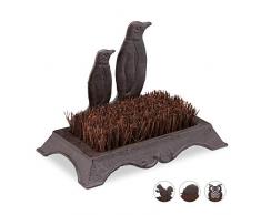 Relaxdays SchuhbÃ¼rste, Gusseisen, Pinguin Design, Harte Kokos-Borsten, AuÃenbereich, antiker Schuhabstreifer, braun