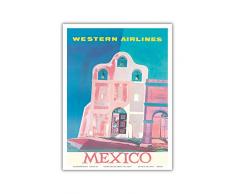 Pacifica Island Art Mexiko – Westlichen Fluggesellschaften – Spanisch Mission Three-Bell Campanario (Glocke Wand) – Vintage Airline Travel Poster von Will Grant c.1959 – Master Kunstdruck 9 x 12